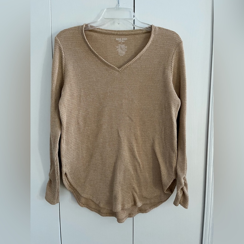 Nine West Tan Long Sleeve Shirt. Size Large